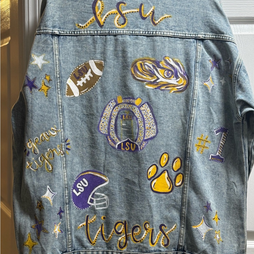 Amazon Blue Jean Jacket with Purple and Gold Accents